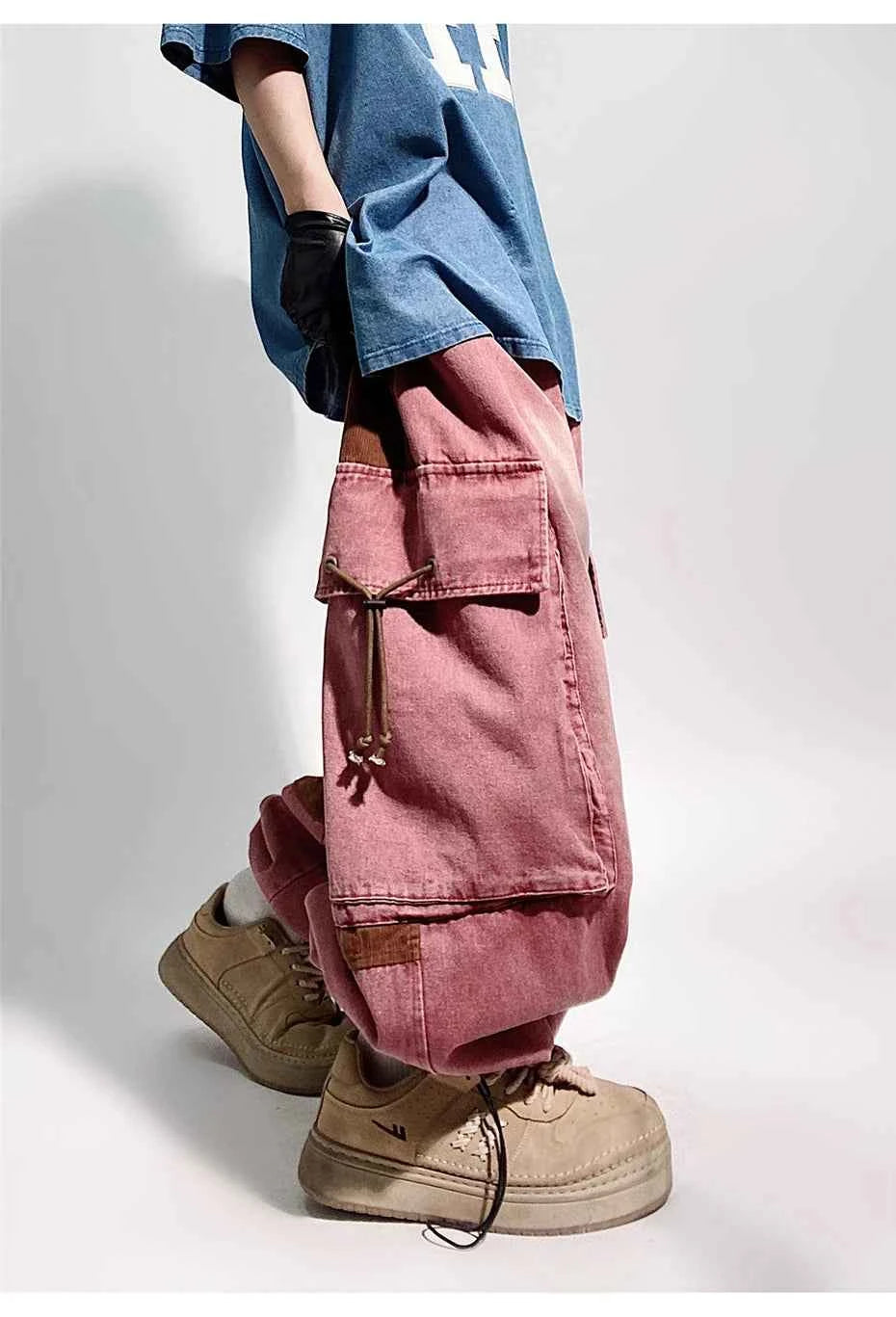 Vintage Streetwear Washed Pink Cargo Jeans