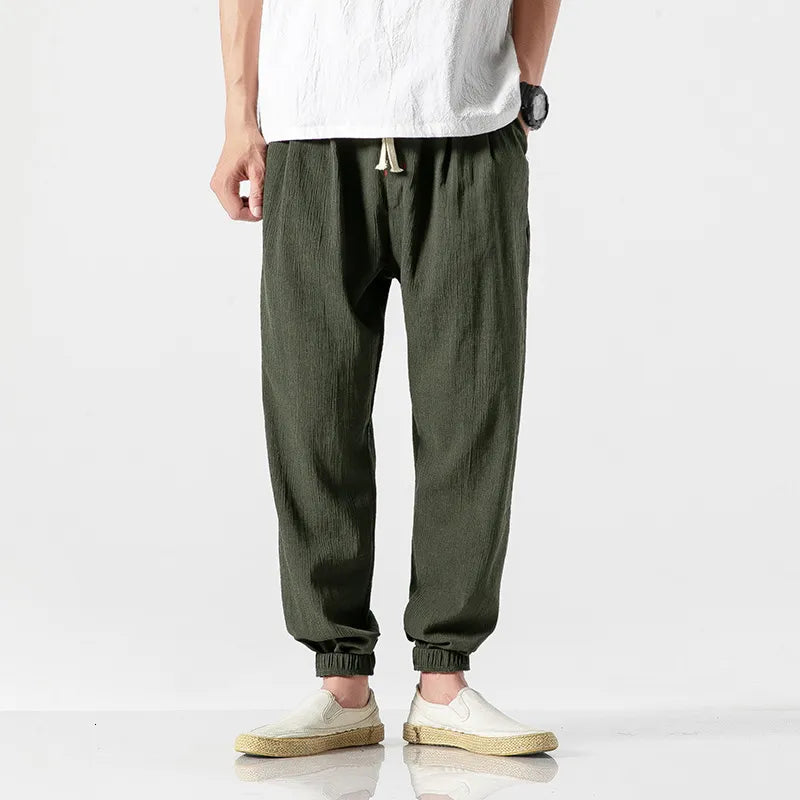 Drawstring Cropped Elastic Waist Casual Pants
