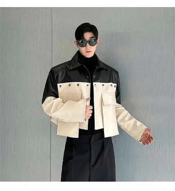 Patchwork Color Contrast Faux Leather Jacket