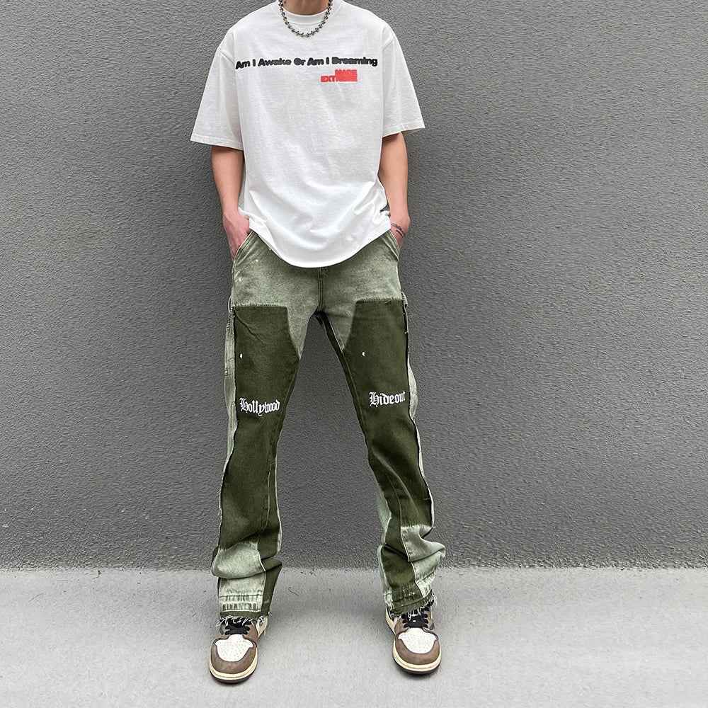 Green Graffiti Vintage Distressed Flared Jeans