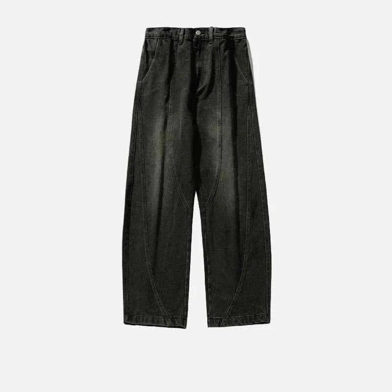 Premium Streetwear Wide Leg Curved Denim Jeans