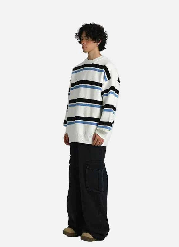 Streetwear Striped Knit Casual Sweater
