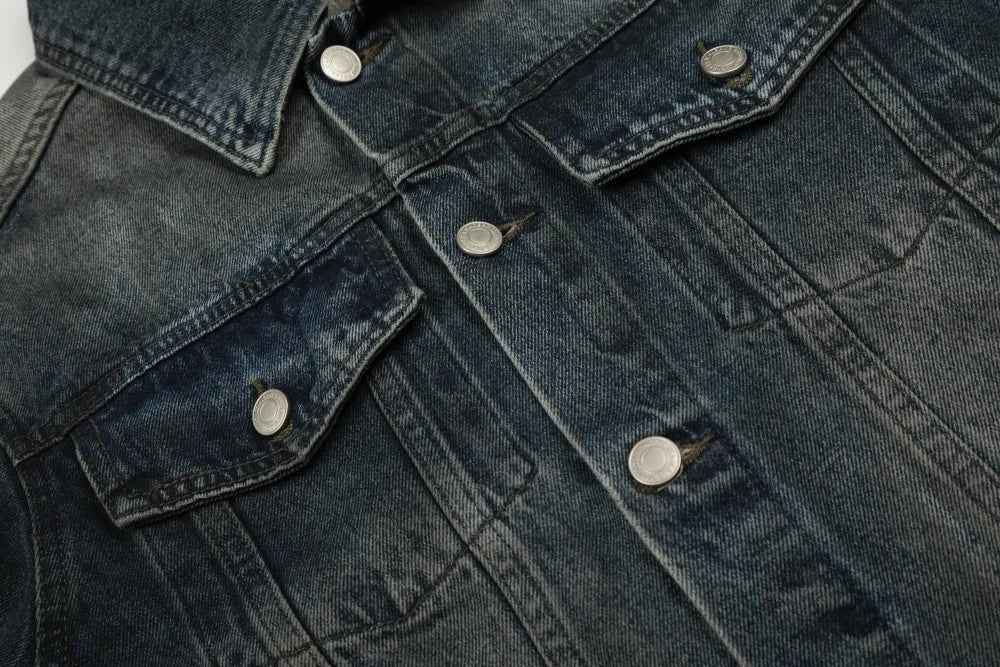 Y2K Distressed Single Breasted Washed Denim Jacket