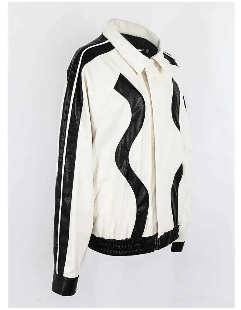 Streetwear Color Block Faux Leather Jacket