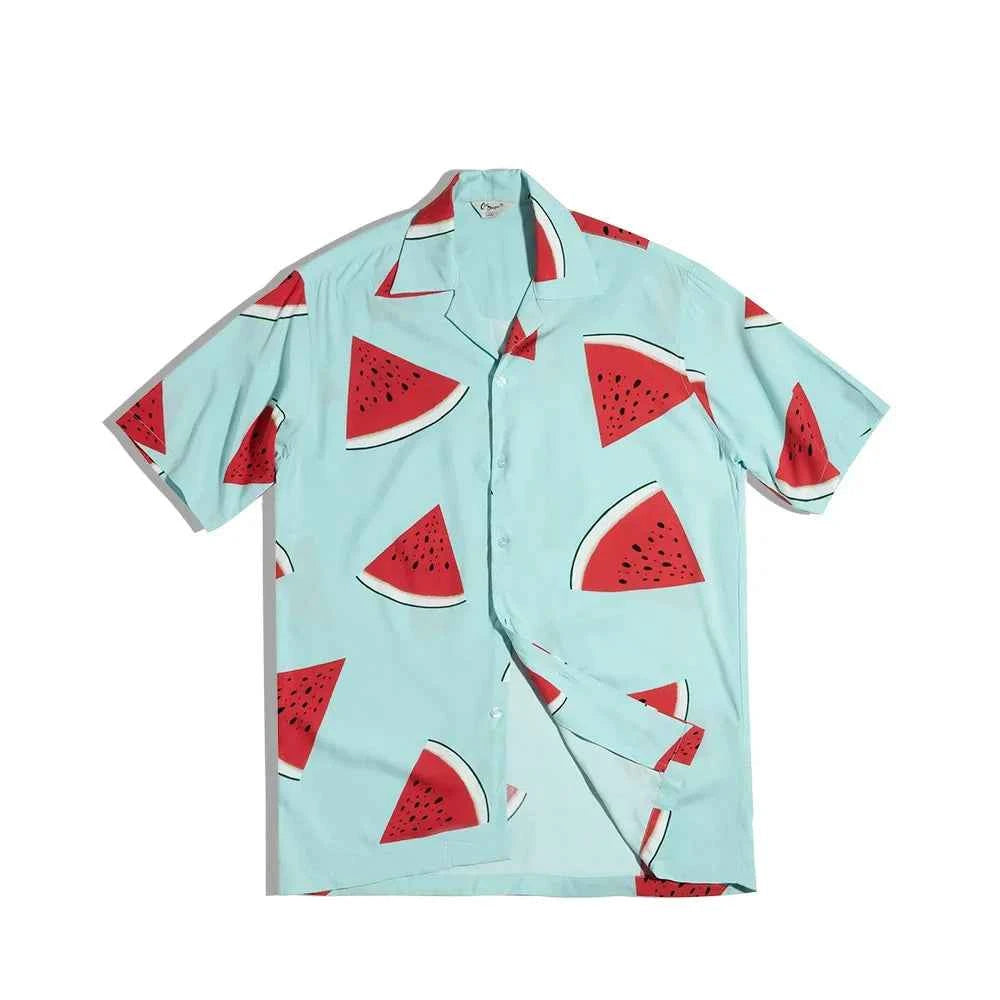 Watermelon Print Loose Collar Beach Shirt