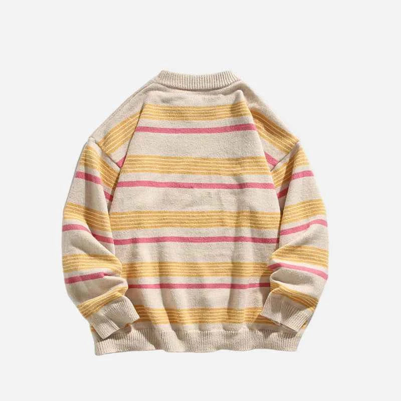 Colorblock Striped College Style Knit Sweater