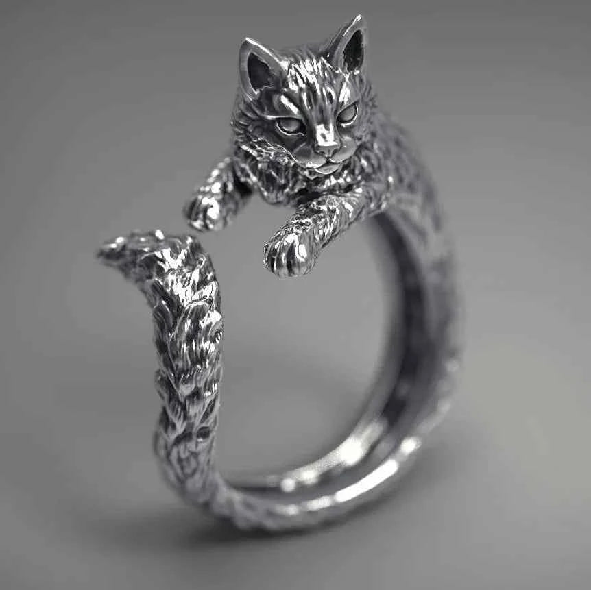 Vintage Witch Cat Opening Ring