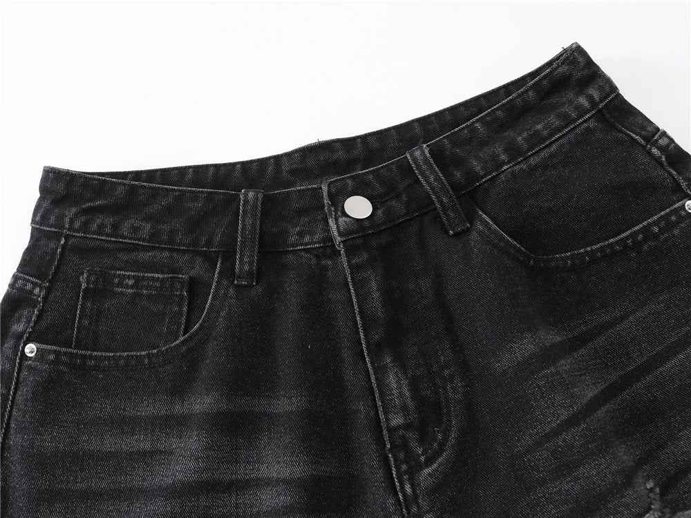 Flattering Black Distressed Ripped Denim Short