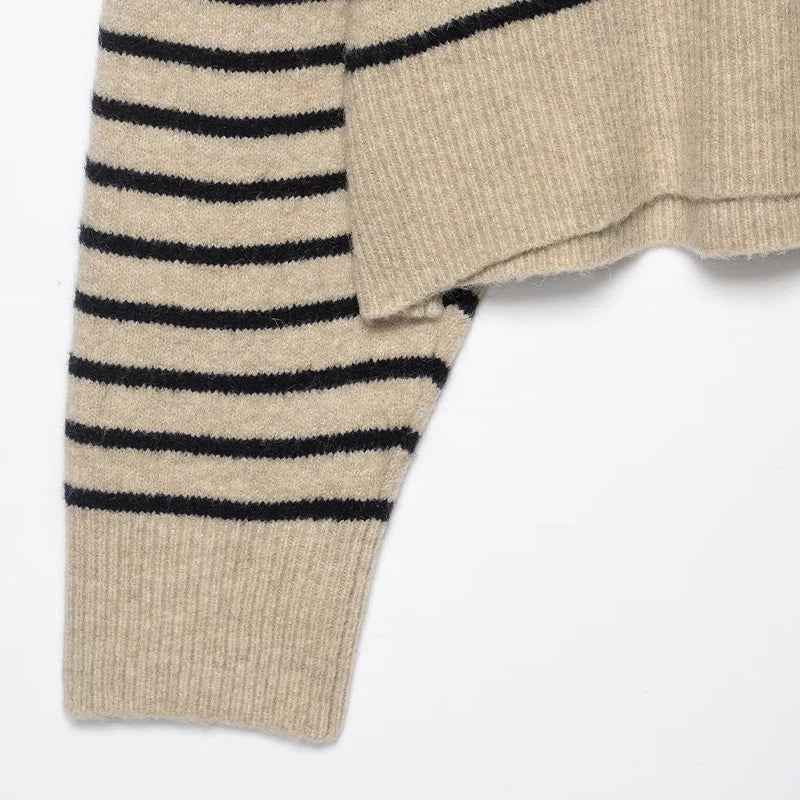 Chic Striped Knitted O-Neck Collar Sweater