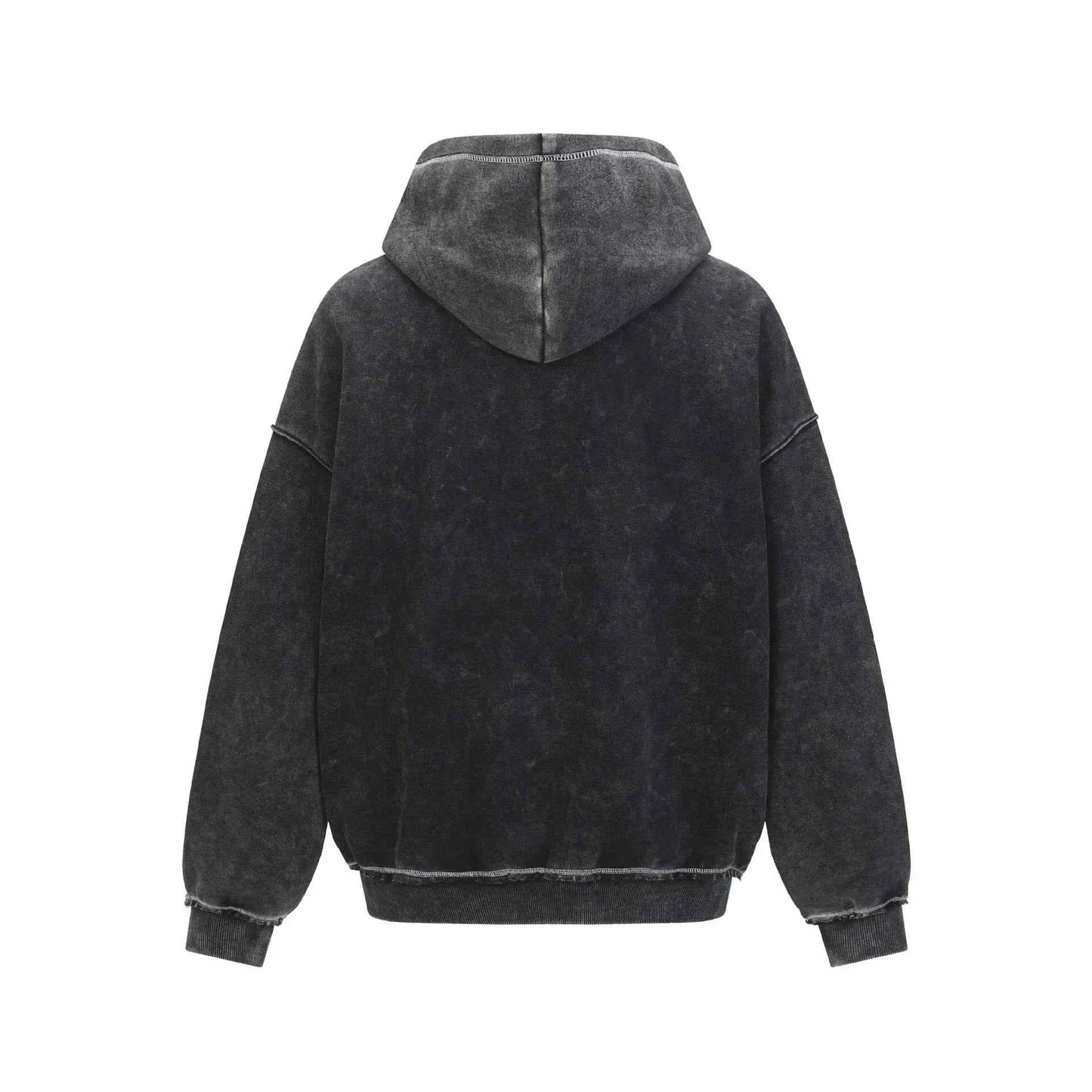 Washed Plush Embroidered Zip-Up Hooded Sweatshirt