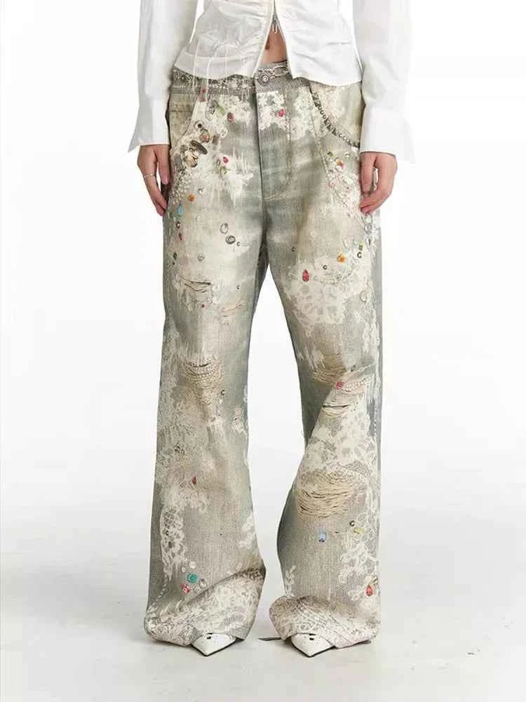Retro Streetwear Punk Graffiti Print Baggy Jeans