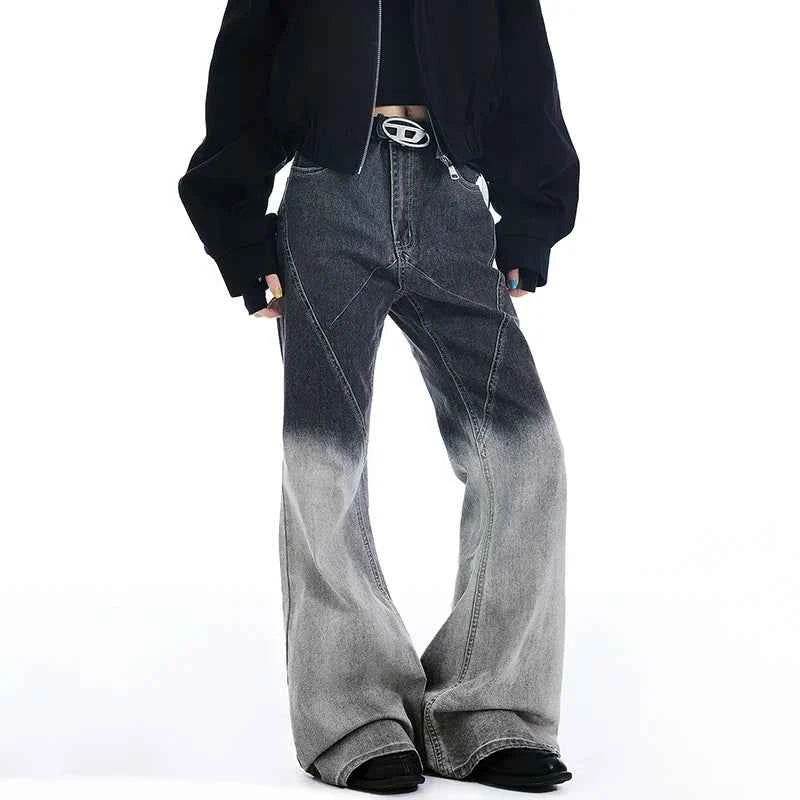 Gradient Color Patchwork Bootcut Denim Jeans