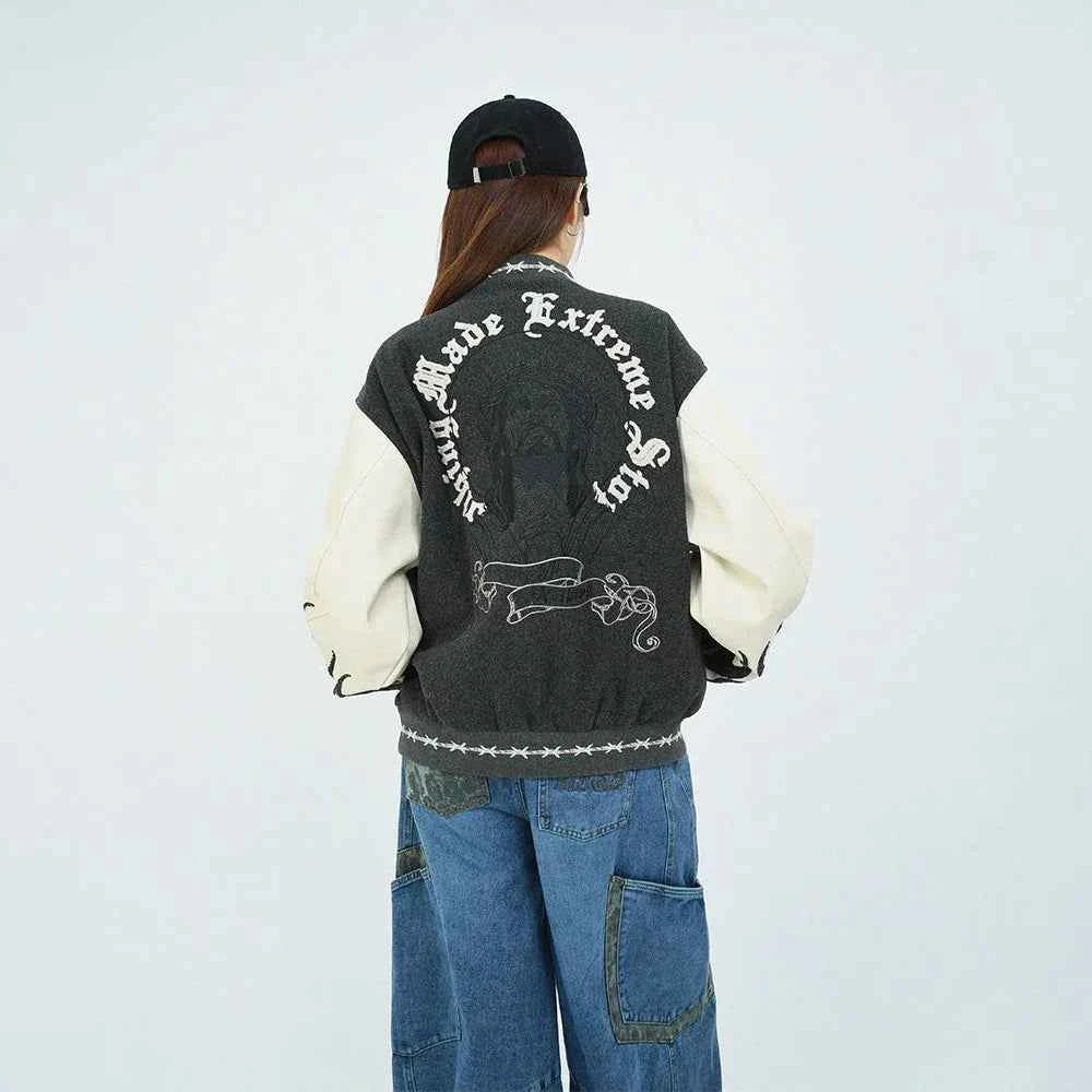Retro Heavy Embroidered Patchwork Varsity Jacket