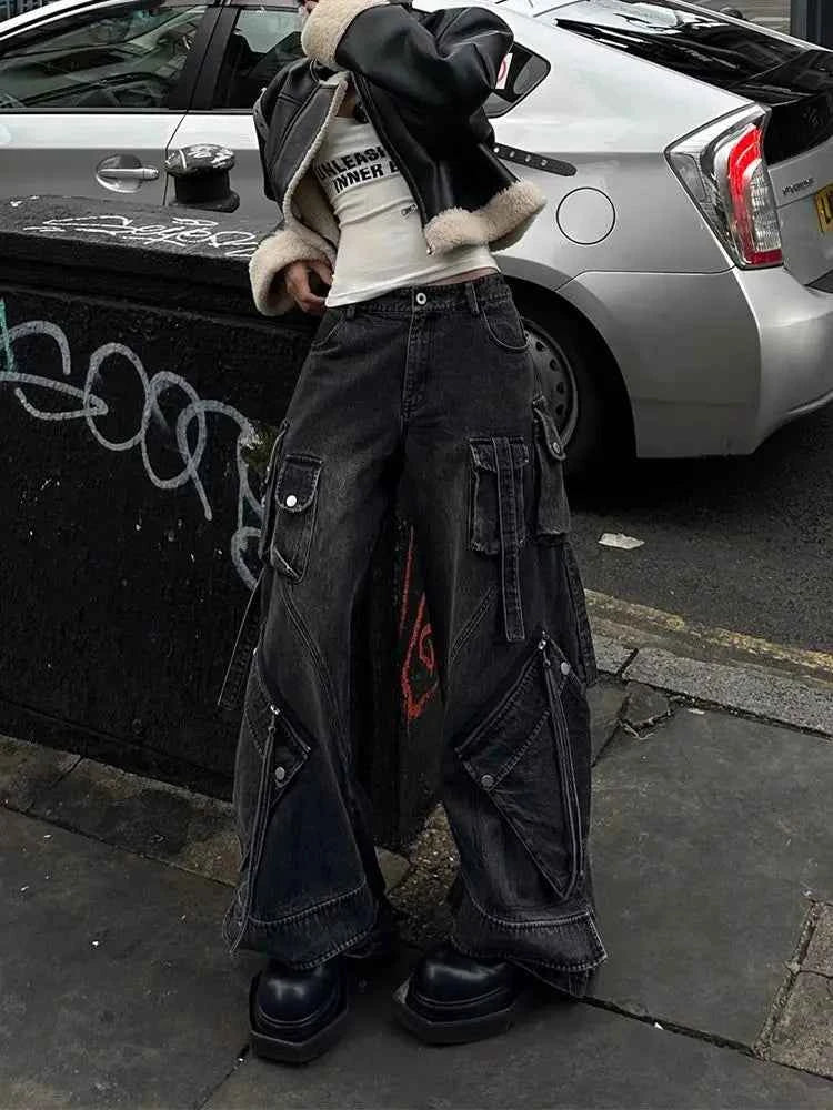 Vintage Lace-Up High Waisted Emo Jeans