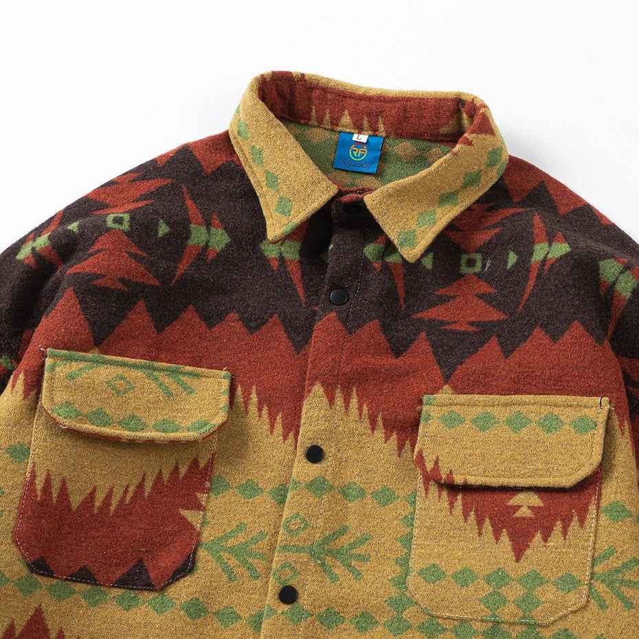 Durable National Style Button-Up Long Sleeve Shirt