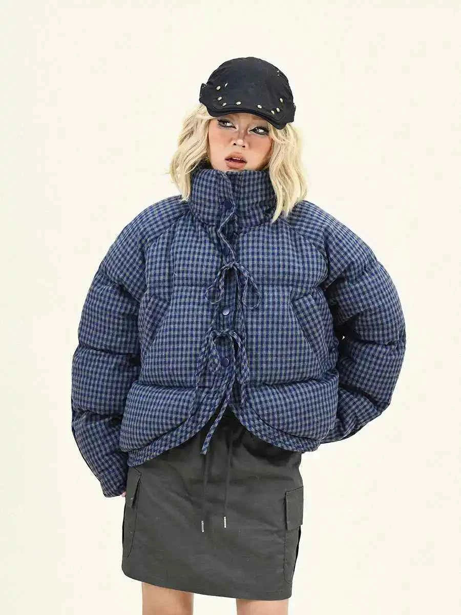 Plaid Vintage Style Oversize Zipper Puffer Jacket