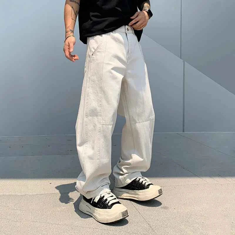 Versatile White American Style Retro Loose Fit Jeans