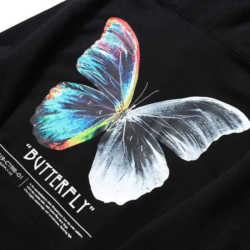 Flattering Colorful Butterfly Print Hip Hop Hoodie
