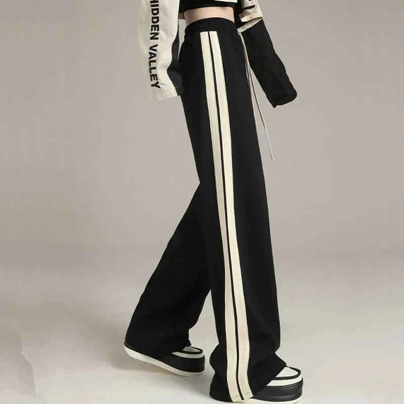 Women Cute Striped High Waist Wide Leg Sweatpants