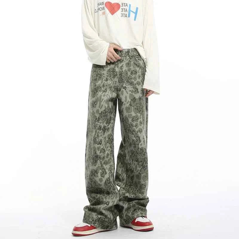Effortless Hip Hop American Style Leopard Jeans