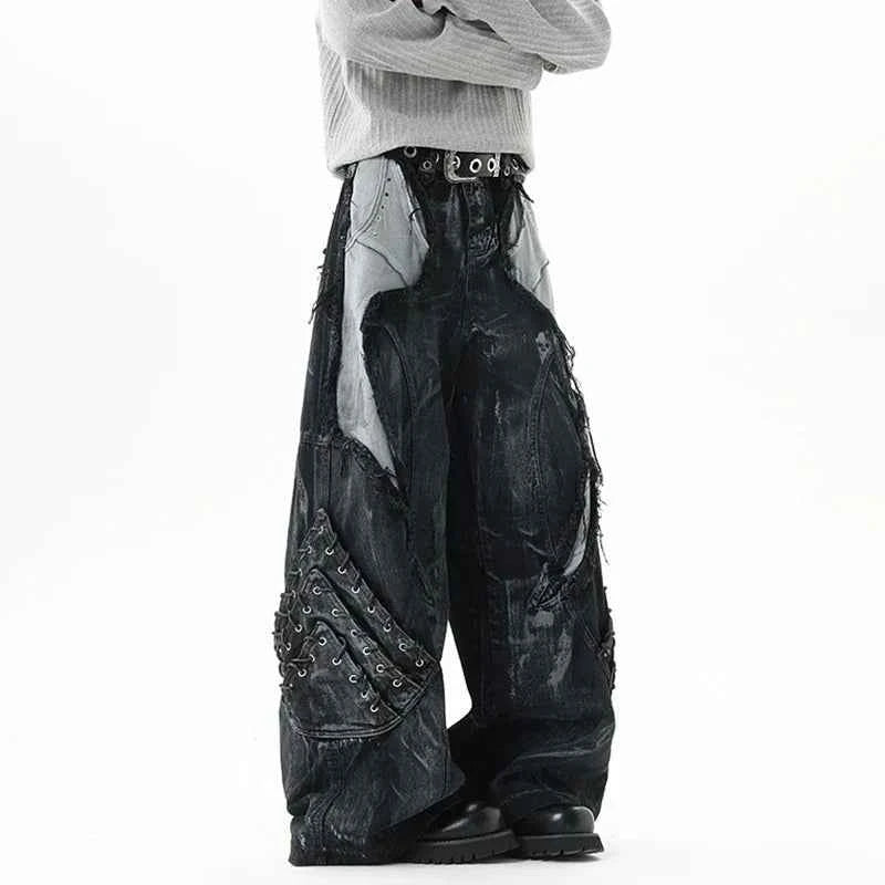 Streetwear Raw Edge Dirty Dying Denim Jeans