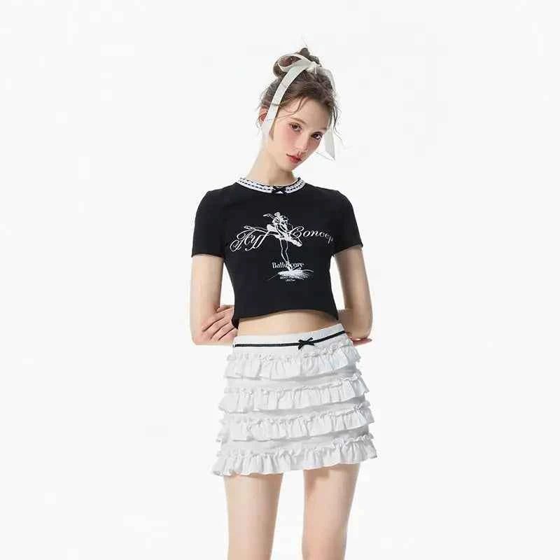 Vintage American Letter Print Crop T-Shirt