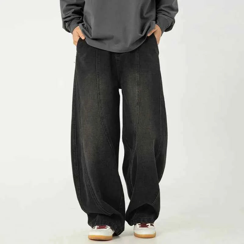 Solid Washed Distressed Wide Leg Jeans