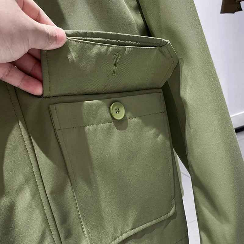 Effortless Y2K Casual Green Loose Fit Cargo Jacket