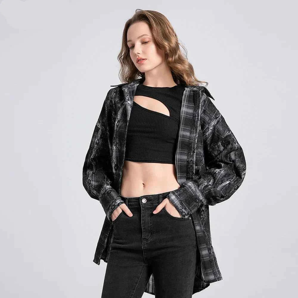 Women Retro Plaid Overshirt Long Sleeve Shirt