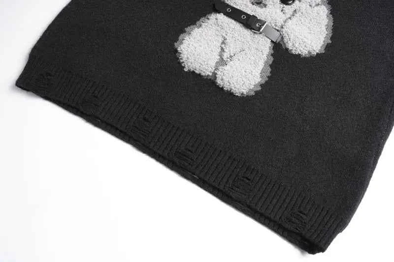 Cute Dog Embroidered O-Neck Collar Knitted Sweater