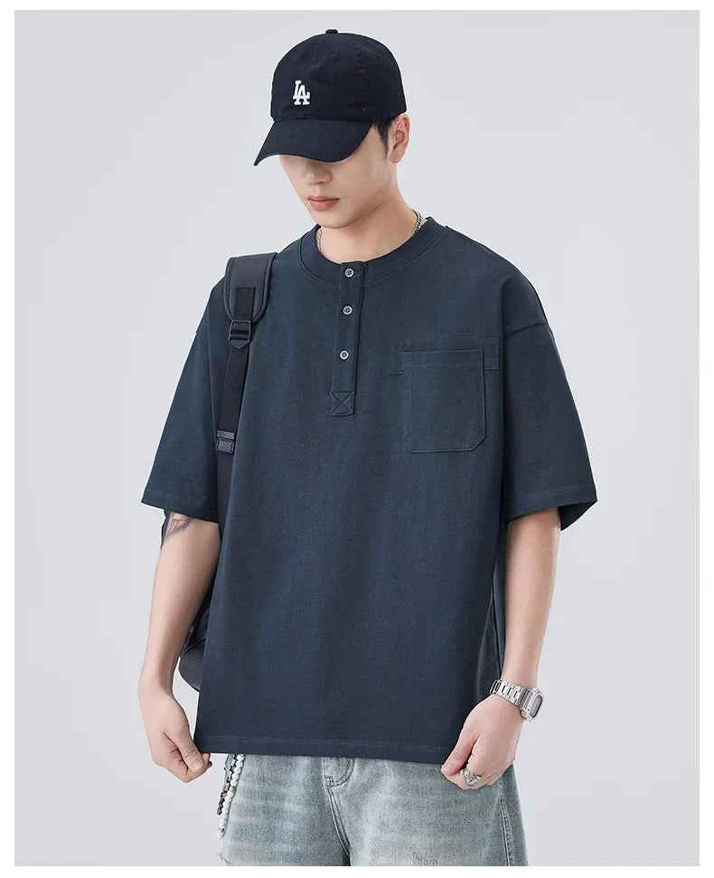 Versatile Heavyweight Henley Neck T-Shirt