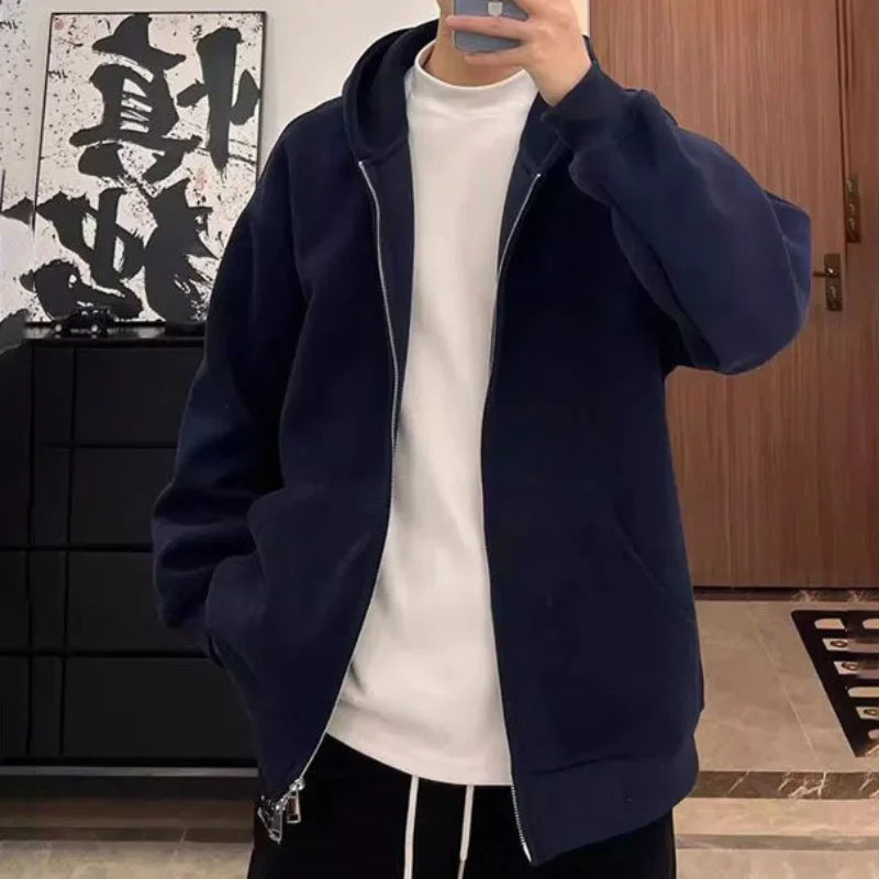 Plain Color Double Zipper Hoodie