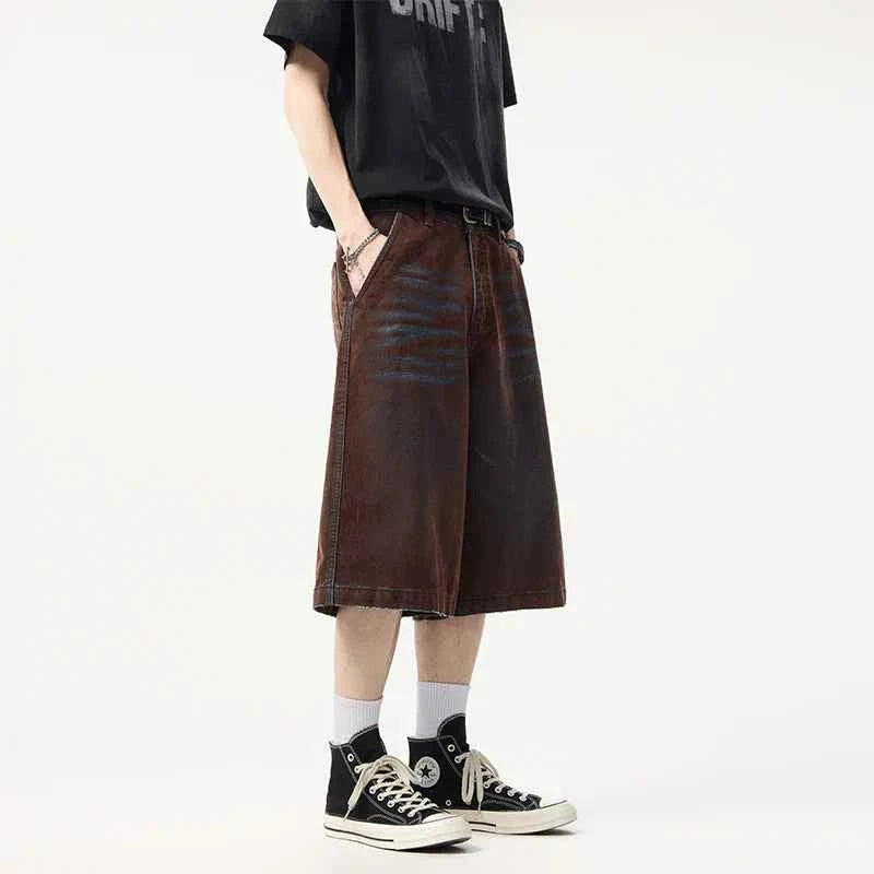 Insulated Cool Brown Washed Wide Leg Jorts