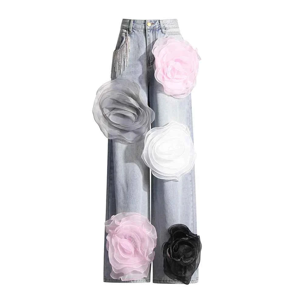 Floral Vine Fairycore Embroidery Jeans