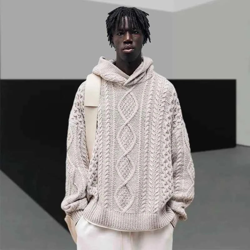 Streetwear Cozy Knitted Hip Hop Hooded Sweater