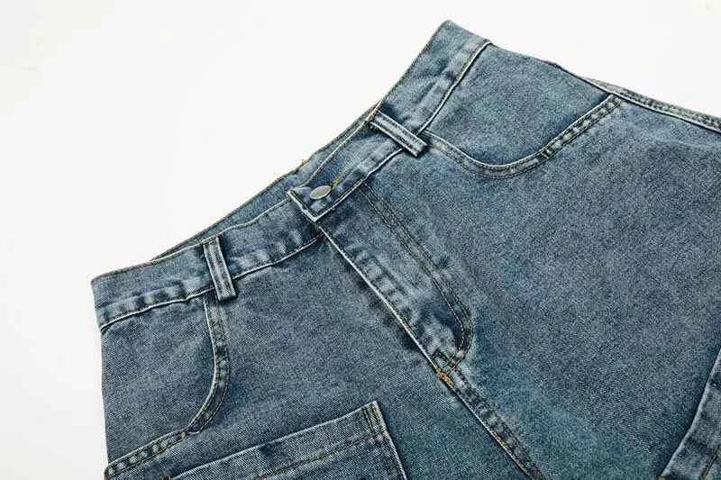 Irregular Patchwork Cargo Denim Wide Leg Jeans