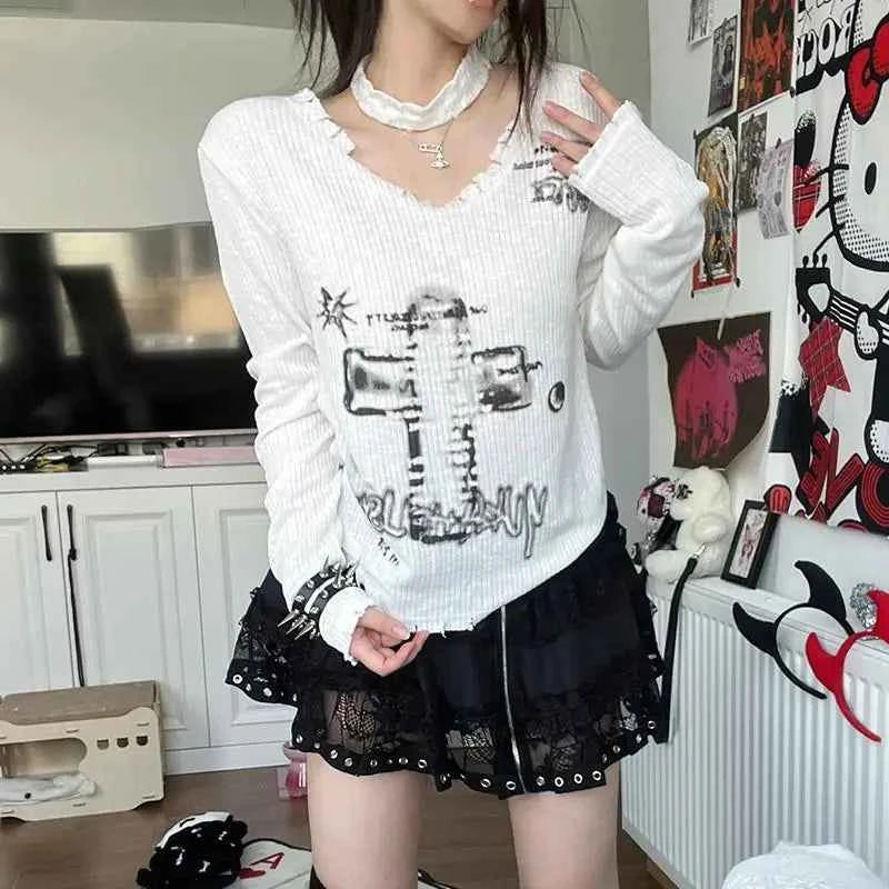 Vintage Grunge Gothing Distressed Ribbed Sweater