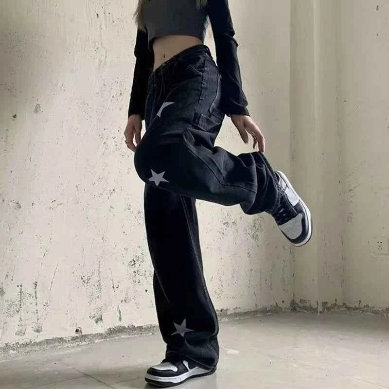 Y2K Starry Patchwork Wide Leg Jeans