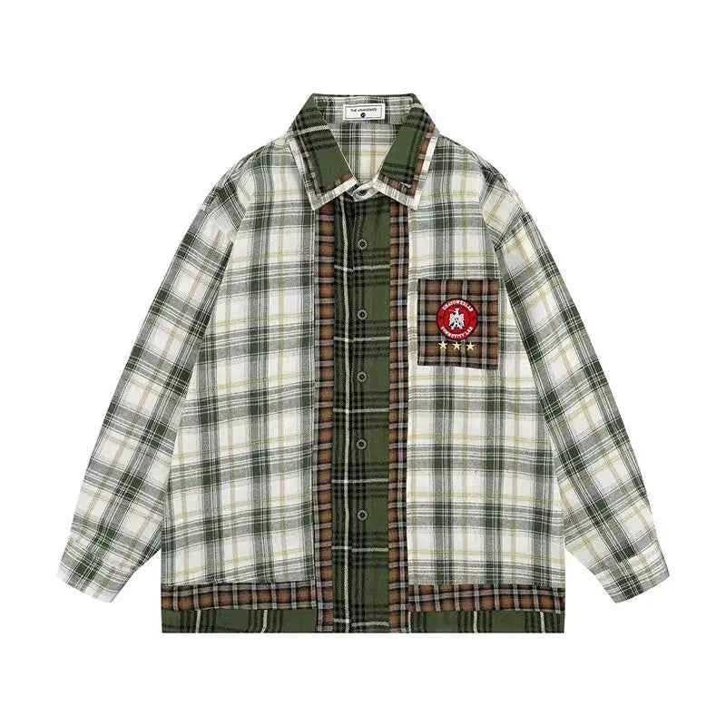 Checkered Patchwork Long Sleeve Shirt