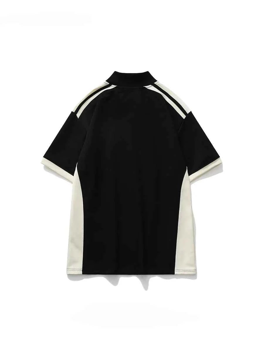 Spliced Letter Printed Stand Collar T-Shirt