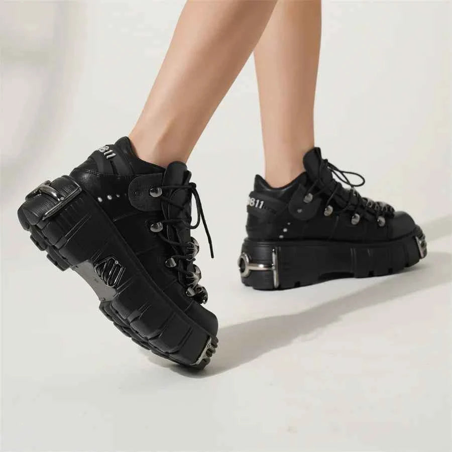 Gothic Retro Lace-Up Ankle Platform Shoes