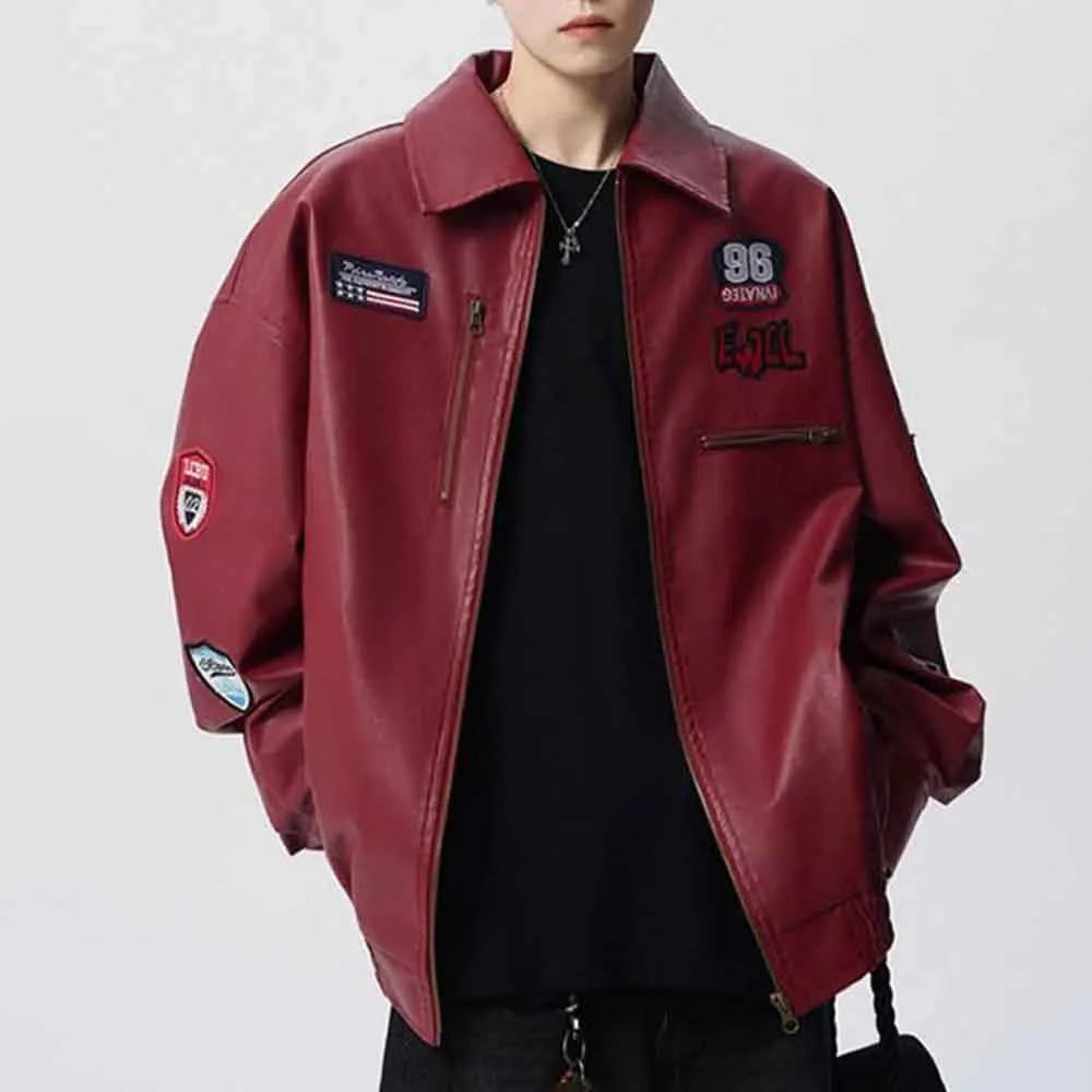 Trendy Retro Embroidered Leather Racing Jacket