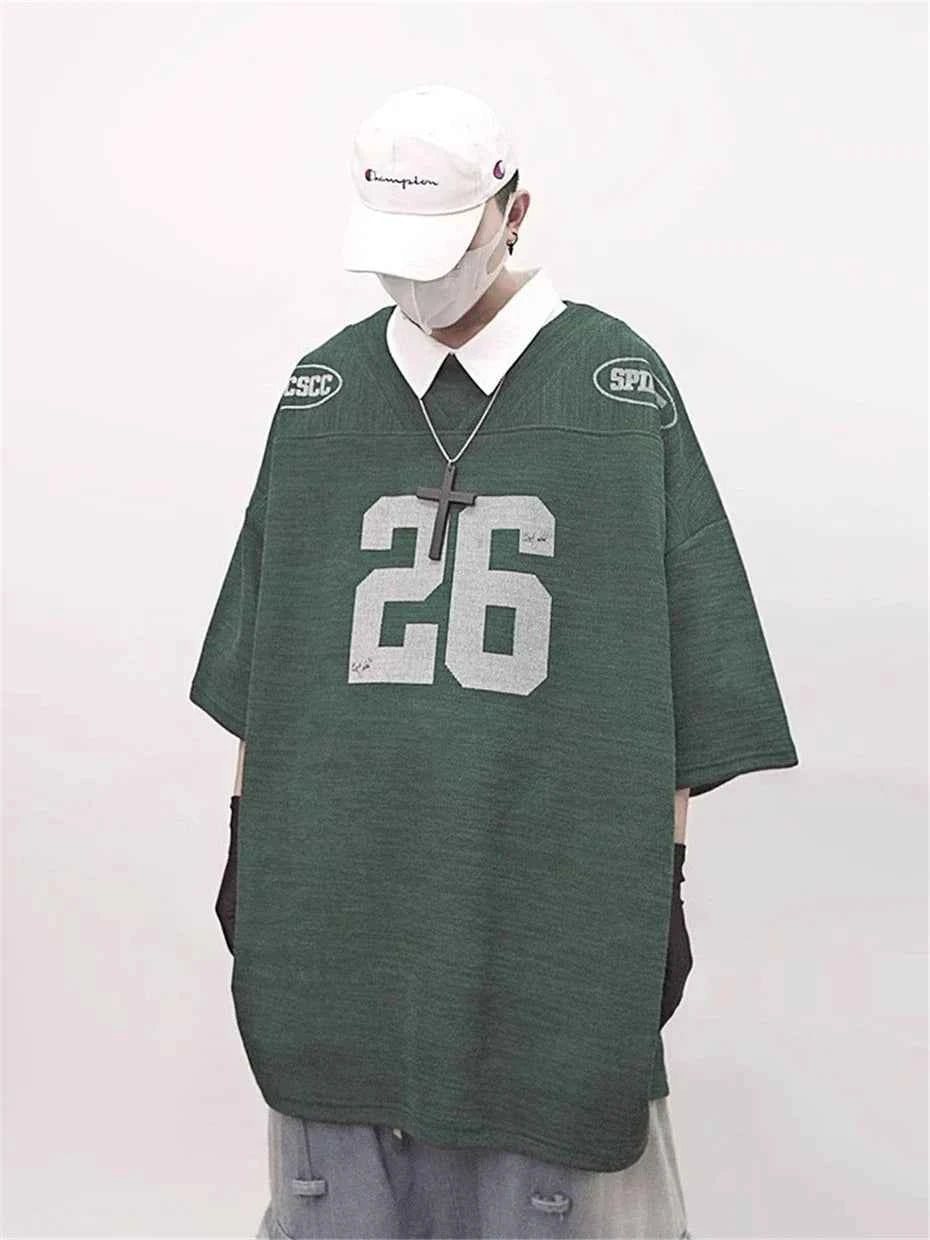 Vintage Oversized Letter Print Jersey T-Shirt