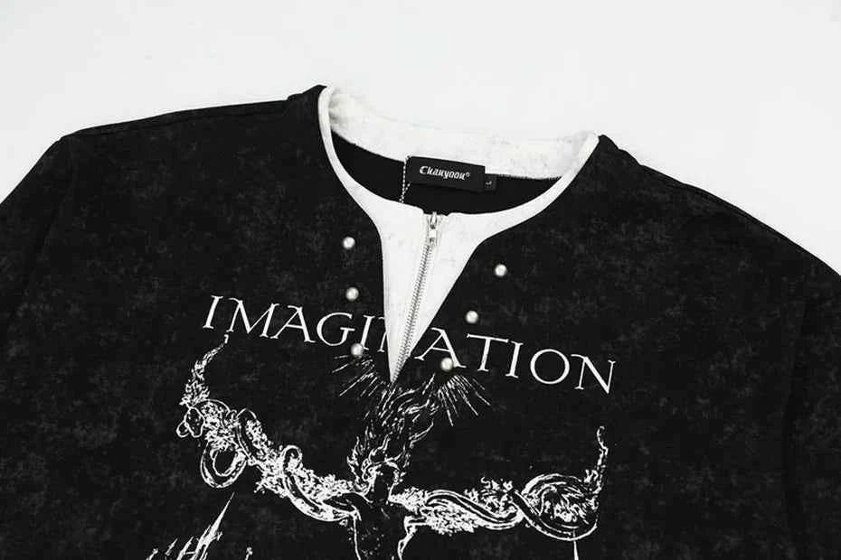 Dark Gothic Punk Fake Two-Piece Long T-Shirt