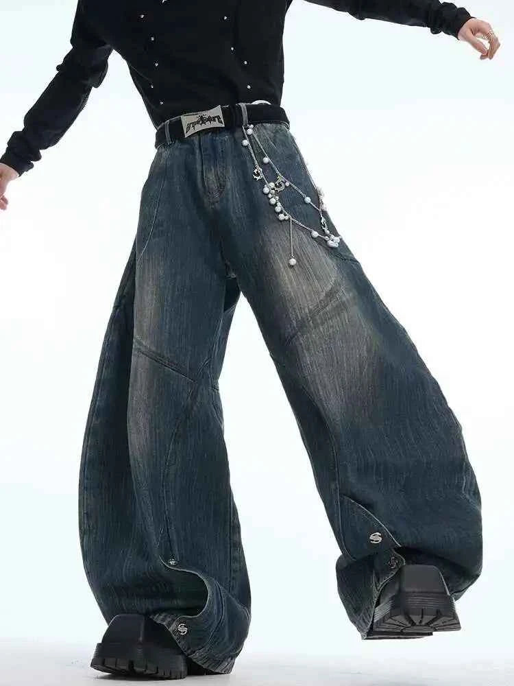 Metal chain decorate loose wide Leg Jeans