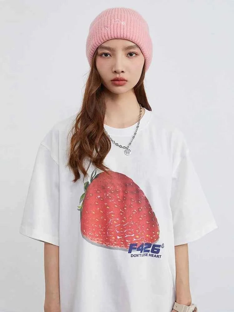 Women Retro Sweet Strawberry Graphic T-Shirt