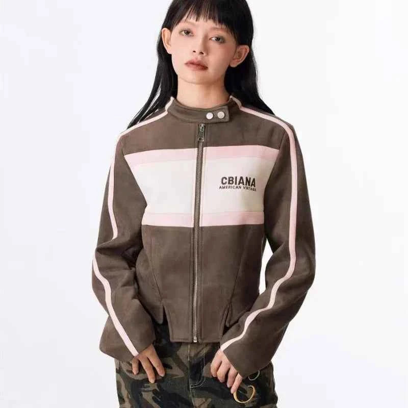 Japanese Style Retro Contrasting Color Casual Jacket