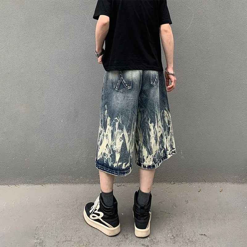 Flame Graphic Print Denim Short
