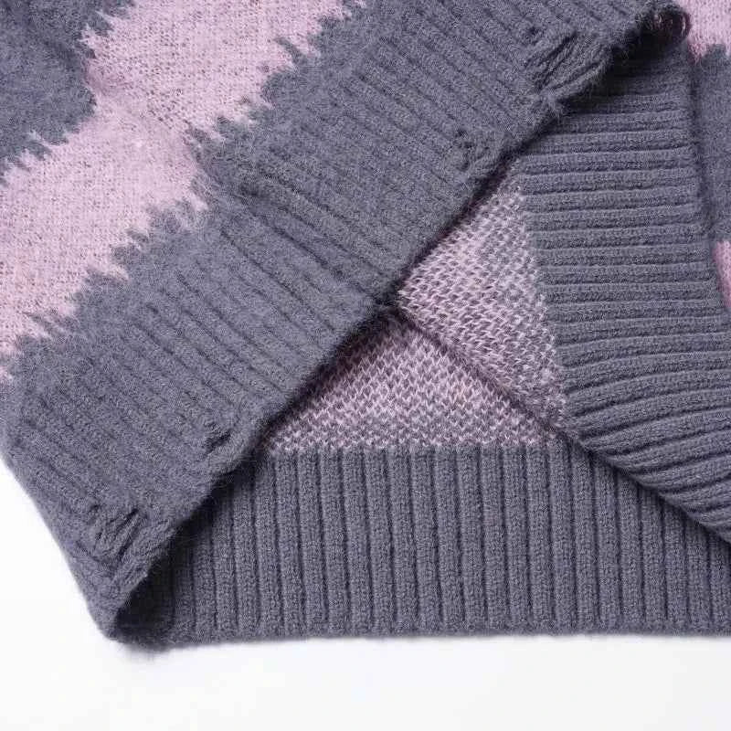Oversized Striped Grunge Knitted Casual Sweater