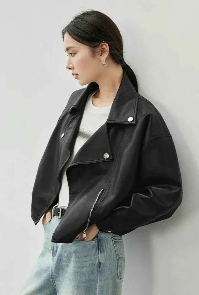 Stylish Faux Long Sleeve Leather Jacket